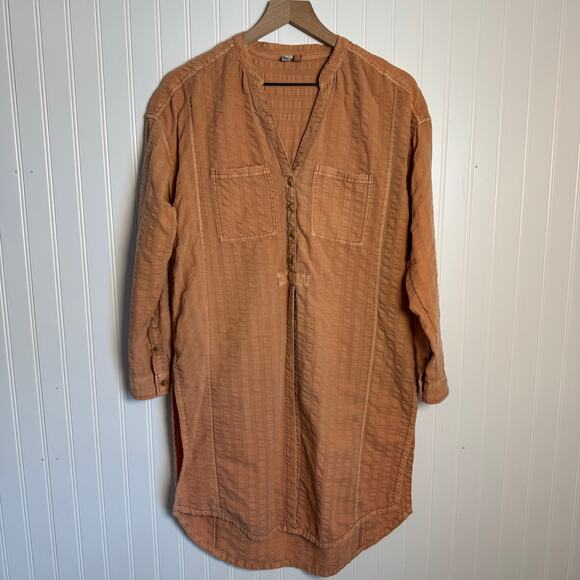 Anthropologie Pilcro Seersucker Tunic Button Down Top Orange Women’s Size XS - Picture 2 of 11